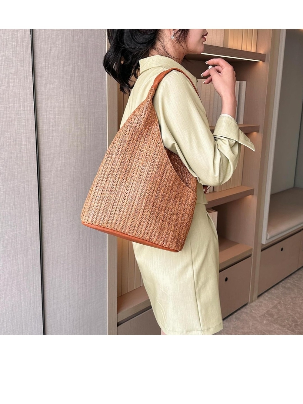 Woven Hobo Tote Bag in Brown - Picture 3 of 7